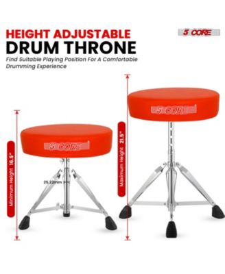 Drum Throne Adjustable Guitar Stool Padded Seat + Drum Practice Pad Snare Drumming Stand