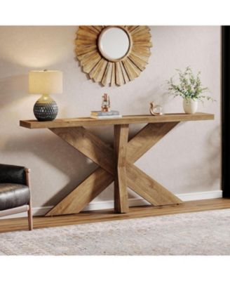70.9 Inches Long Sofa Table Behind Couch, Farmhouse Console Entry Table with Wooden Geometric Base for Entryway, Living Room