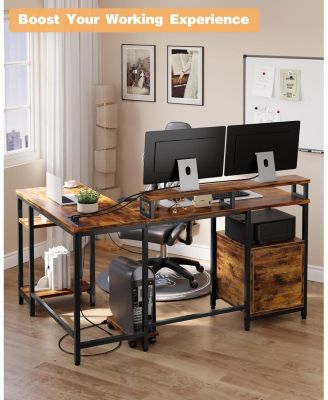 L Shaped Computer Desk with Power Outlet