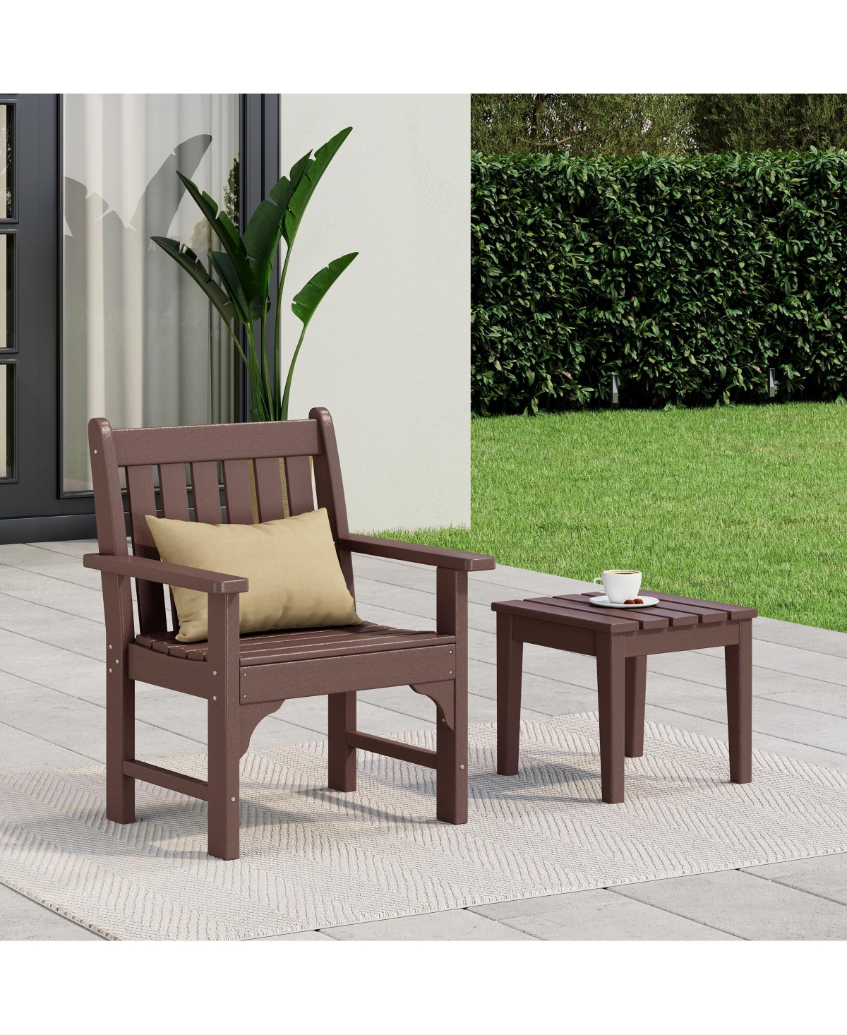 WestinTrends Outdoor Patio 2-Piece Hdpe Adirondack Garden Chair with Square Side Table Set