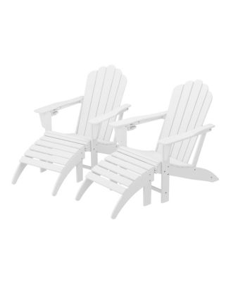 4-Piece Outdoor Patio HDPE Adirondack Chairs With Ottomans and Cup Holder Set
