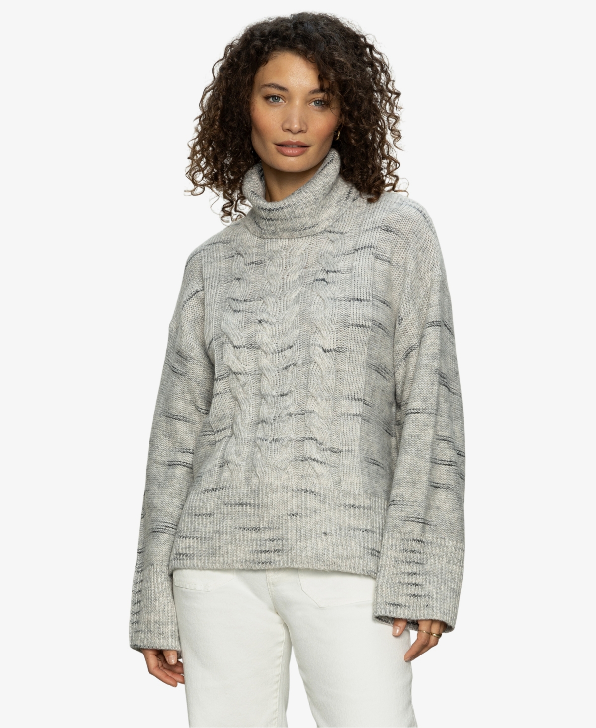 Sanctuary Cozy Mornings Turtleneck Sweater In Lt. Grey Multi