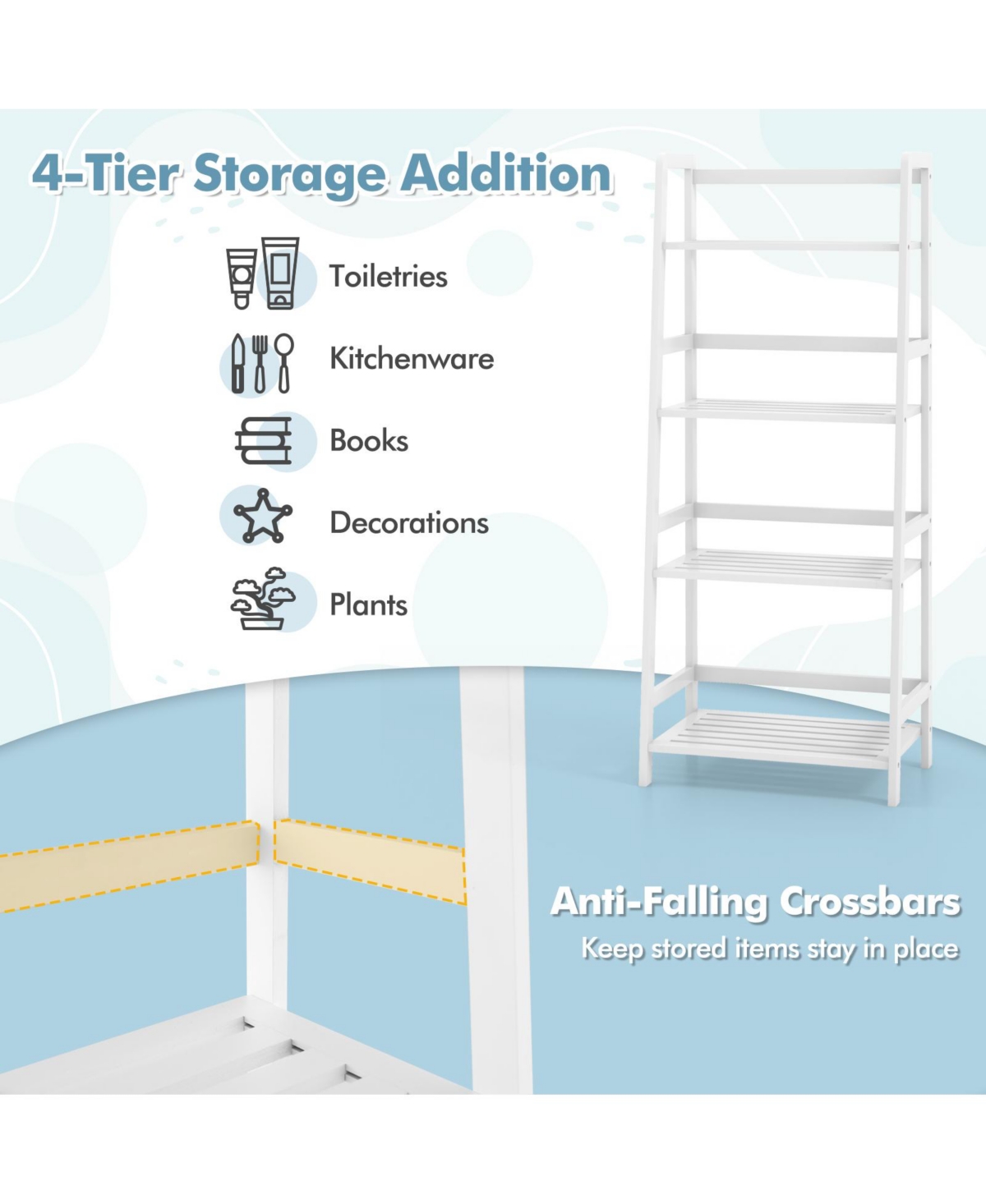 Gouun 47.5 Inch 4-Tier Multifunctional Bamboo Bookcase Storage Stand Rack