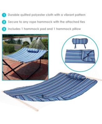 Outdoor Weather-Resistant Polyester Quilted Hammock Cushion Pad and Hammock Pillow with Ties