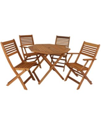 Outdoor Meranti Wood with Teak Oil Finish Folding Patio Dining Table and Chairs - Brown - 5pc