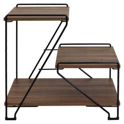 3-Tiered Steel Wire Indoor Accent Table with Faux Woodgrain Tabletops - 21” H - Brown