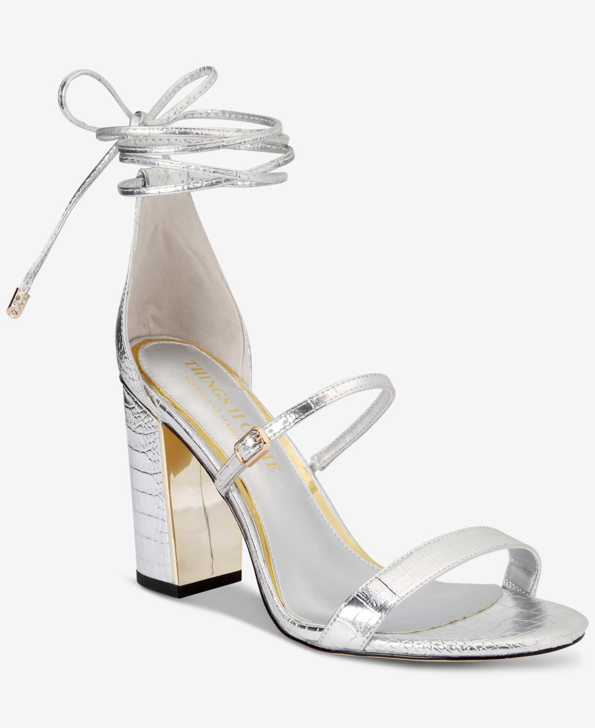 Women's Kaysee Luxurious Block-Heel Strappy Dress Sandals - Silver Croco Metallic