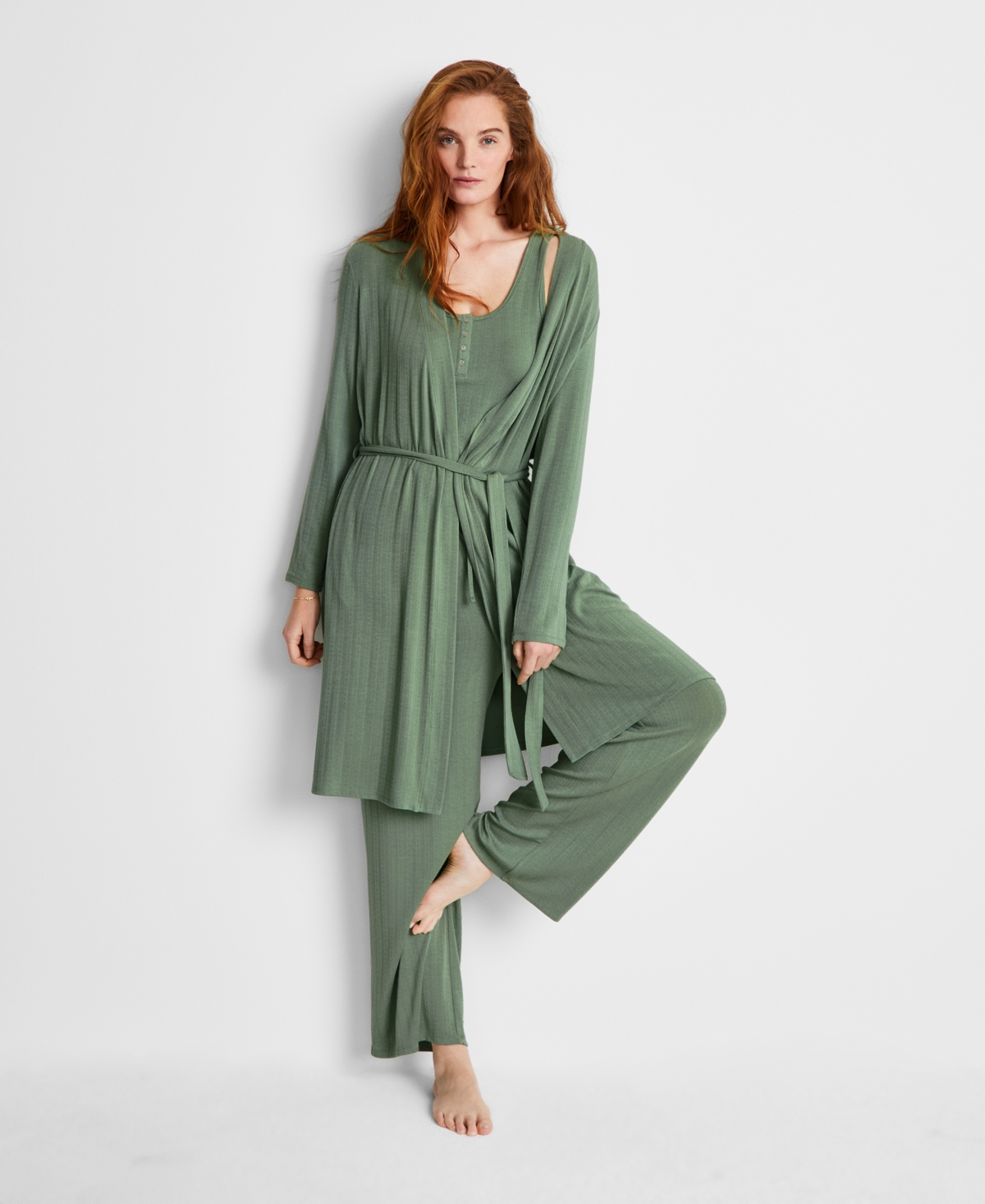 State Of Day Women's Pointelle Long Open-front Wrap, Exclusively At Macy's In Glade