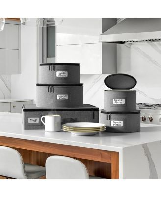 5-Piece Stackable Plate Carrier Set for Dinnerware, Plate Organization and Storage with Felt Plate Protector