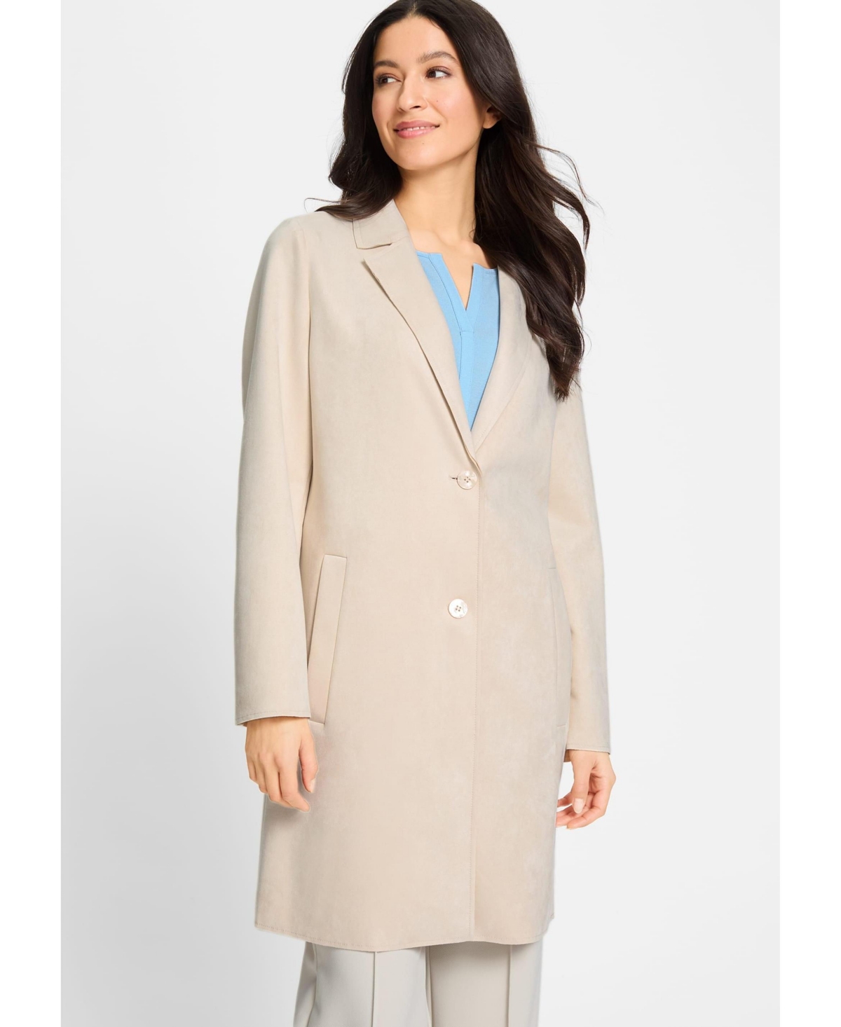 Women's Long Line Faux Suede Jacket - Canvas beige
