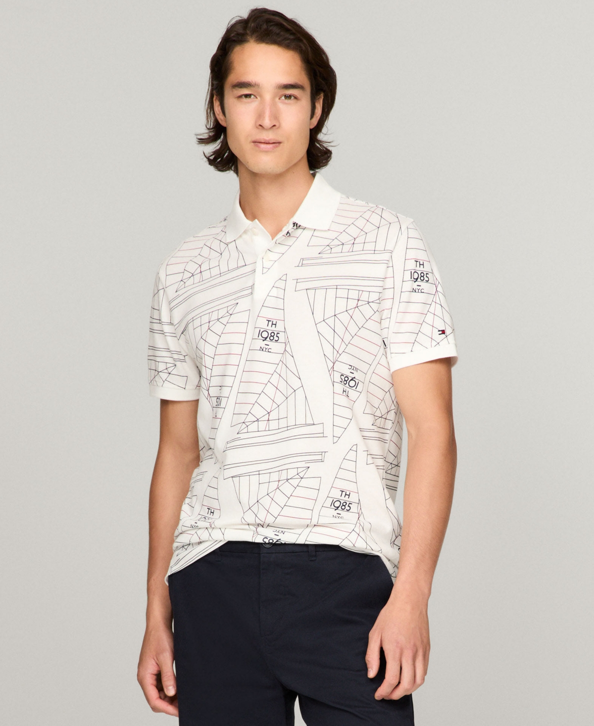 Shop Tommy Hilfiger Men's Regular-fit Sailing Graphic Polo Shirt In Ecru