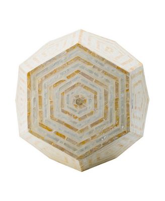 Capiz Accent Stool Table with Hexagonal Drum and Angled Look Stylish and Unique Decor for Living Room or Bedroom