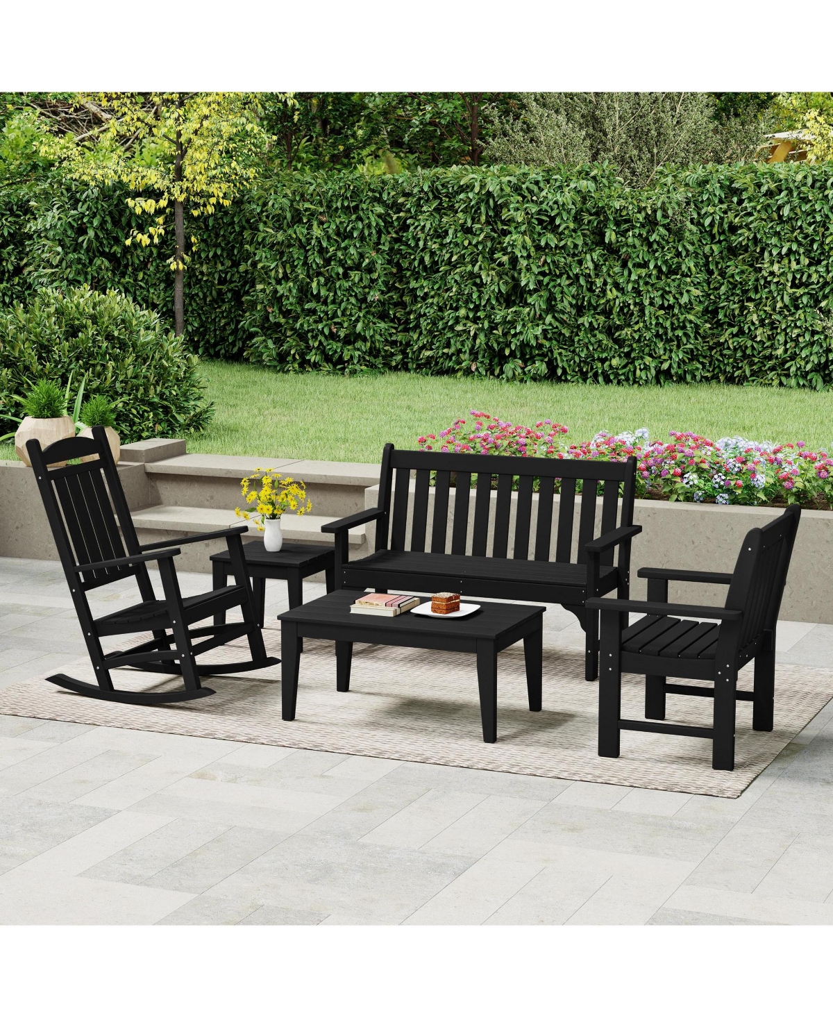 WestinTrends 5-Piece Hdpe Outdoor Patio Furniture Couch and Rocking Chair Set