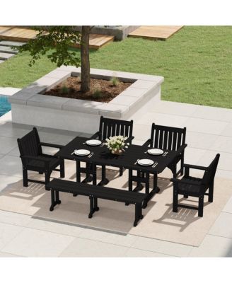 6-Piece HDPE Outdoor Rectangle Dining Patio Table and Chairs Set