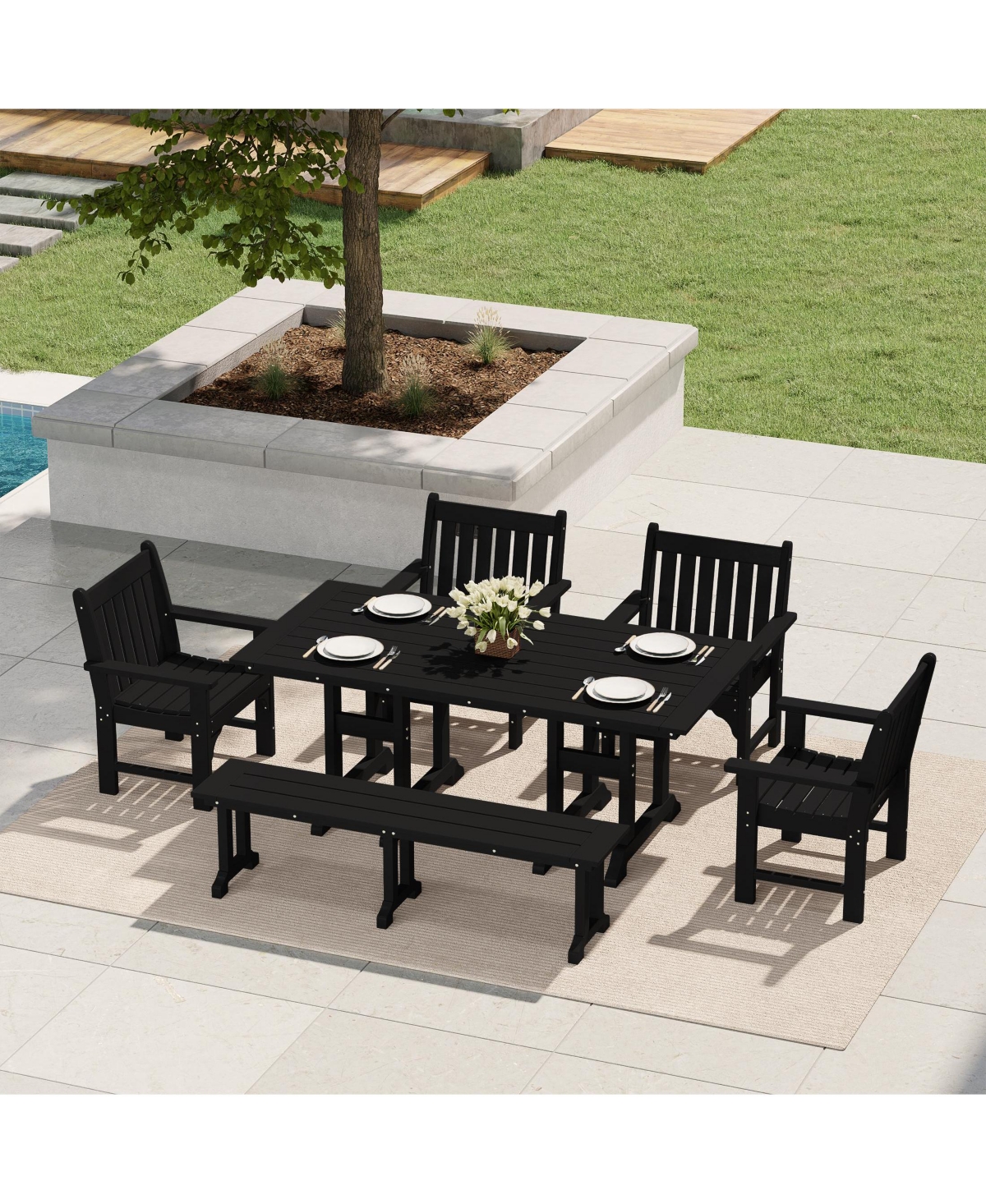 WestinTrends 6-Piece Hdpe Outdoor Rectangle Dining Patio Table and Chairs Set