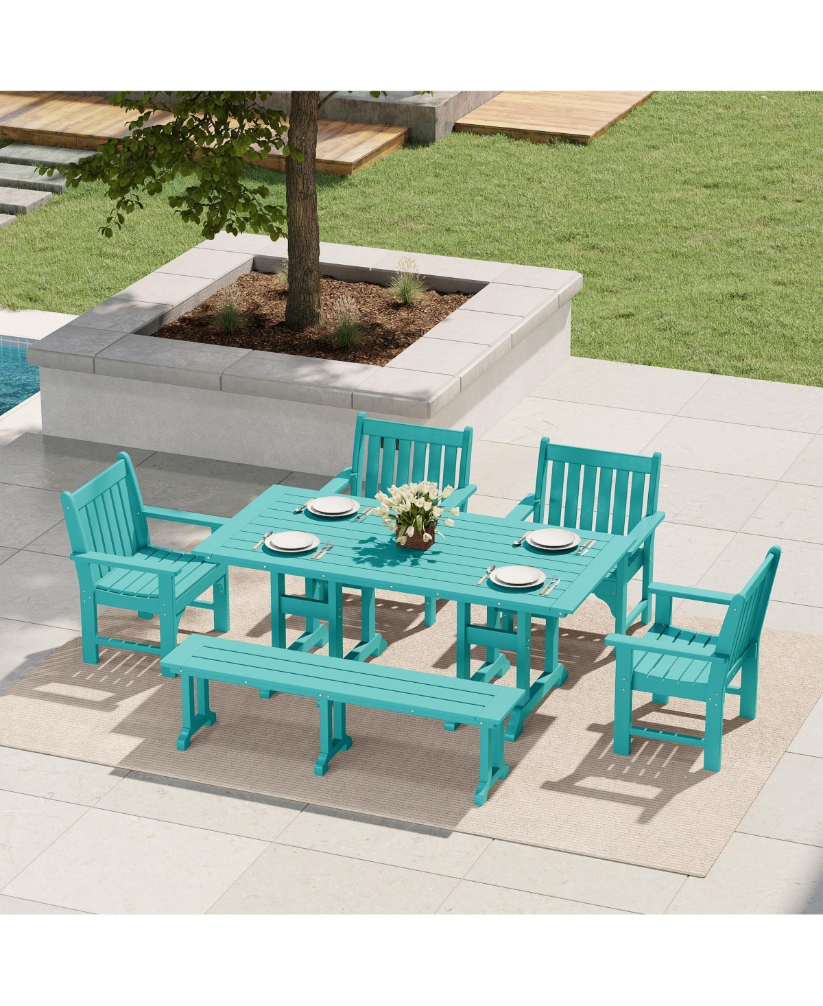 WestinTrends 6-Piece Hdpe Outdoor Rectangle Dining Patio Table and Chairs Set