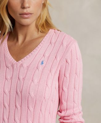Women's Cable-Knit Cotton V-Neck Sweater