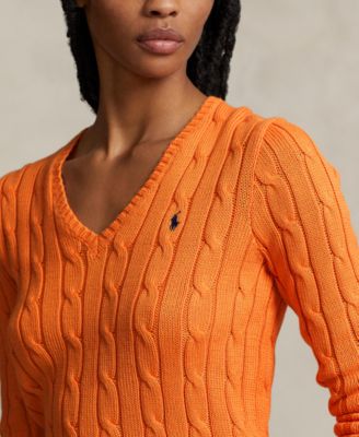 Women's Cable-Knit Cotton V-Neck Sweater