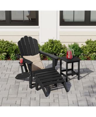 3-Piece Adirondack Chair with Cup Holder and Folding Ottoman and Table Set