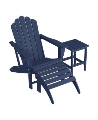 3-Piece Adirondack Chair with Cup Holder and Folding Ottoman and Table Set