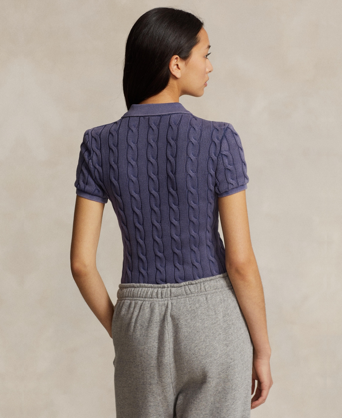 Shop Polo Ralph Lauren Women's Cable-knit Polo Shirt In Newport Navy