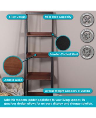 Indoor 4-Shelf Acacia Wood Ladder Bookshelf - 59.75" H