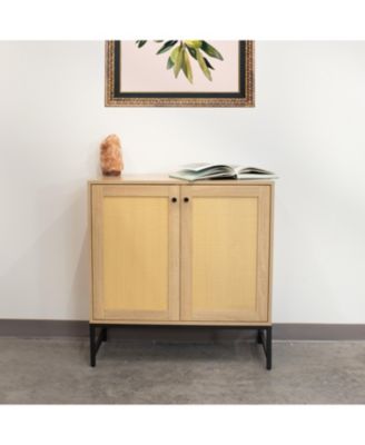 2-Door MDF Accent Cabinet with Built-In Shelf and Rattan Doors - 31.5" W x 15" D x 33" H