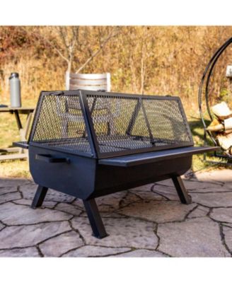 Steel Grilling Fire Pit with Mesh Spark Screen and Protective PVC Cover - Black - 36." W x 32.5" D x 23.75" H