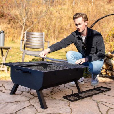 Steel Grilling Fire Pit with Mesh Spark Screen and Protective PVC Cover - Black - 36." W x 32.5" D x 23.75" H