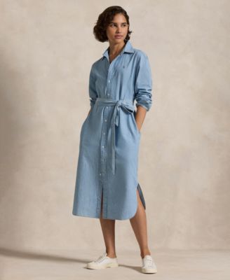 Women's Belted Cotton Oxford Shirtdress