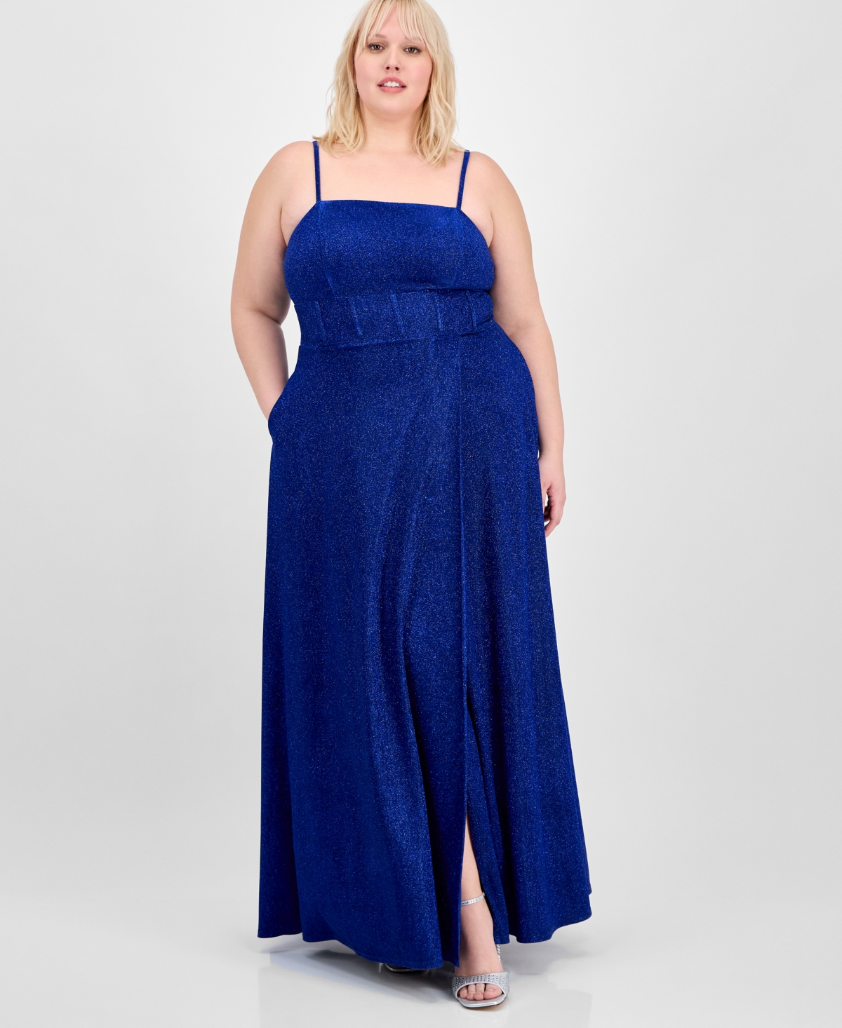 CITY STUDIOS TRENDY PLUS SIZE GLITTER SLEEVELESS GOWN 