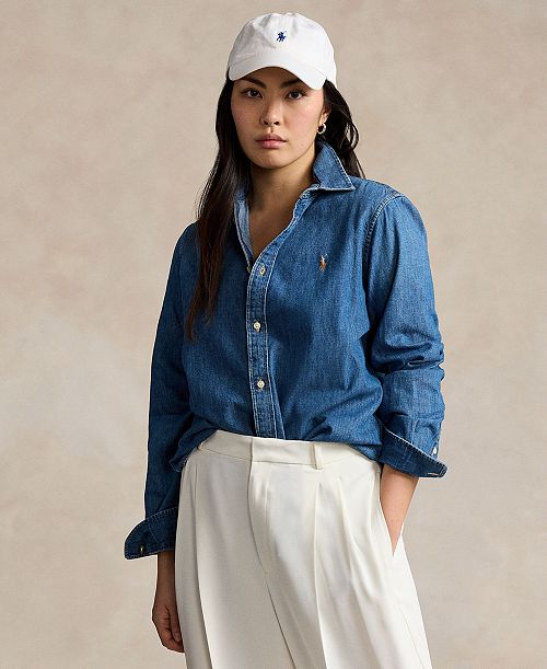 alfani Polo Ralph Lauren Women's Slim-Fit Denim Shirt Women's Fashion Shoes & Accessories