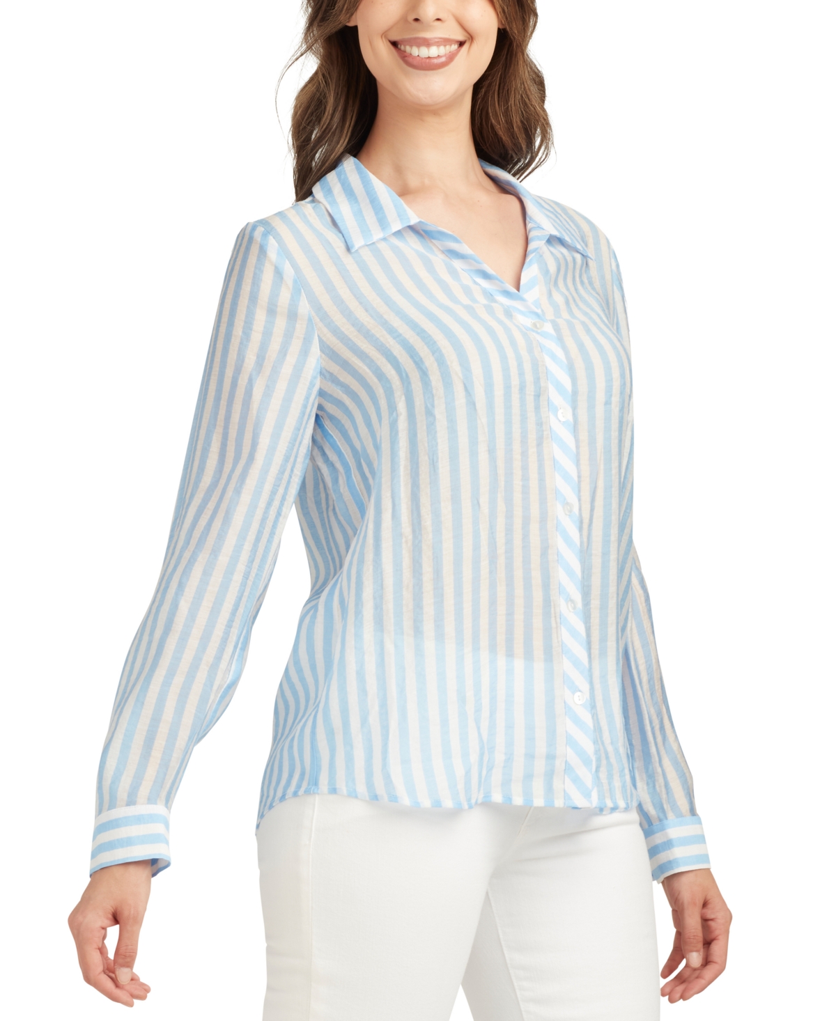 Bcx Juniors' Striped Long-sleeve Button-front Shirt In Pat T