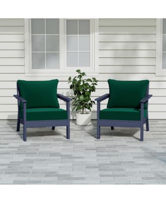 WestinTrends Outdoor Modern HDPE Patio Navy Blue Club Chairs with Deep Seat Cushions (Set of 2)