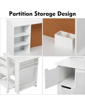 Wooden Study Desk and Chair Set for Kids,White Learning Table