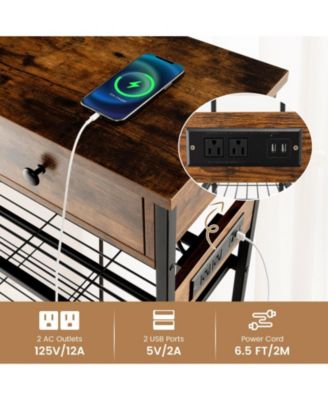 Narrow Console Table with 2 Drawers and 2 Metal Mesh Shelves