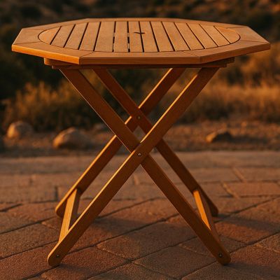 Outdoor Meranti Wood with Teak Oil Finish Folding Octagon Patio Dining Table - 35" - Brown