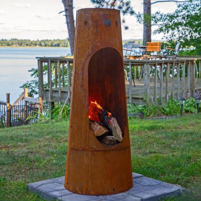 Outdoor Backyard Patio Steel Santa Fe Wood-Burning Fire Pit Chiminea with Wood Grate - 50" - Rustic Finish