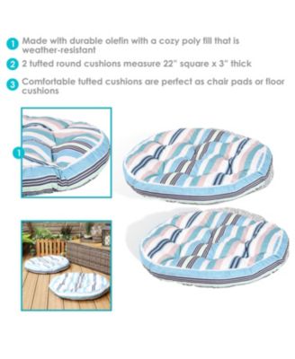 Indoor/Outdoor Large Round Tufted Floor Meditation or Chair Cushion - 22" - 2pk