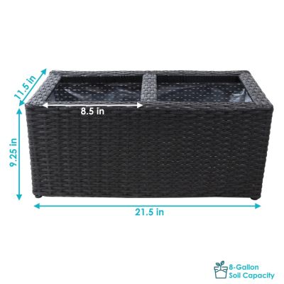 2-Section Rectangle Polyrattan Indoor Planters - 21.5" W x 11.5" D x 9.25" H - 2-Pack