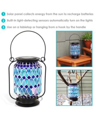 8.5" Solar LED Outdoor Cool Blue Mosaic Lantern