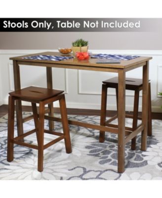 Set of 2 Indoor Wooden Backless Counter-Height Stools - Dark Walnut - 25"
