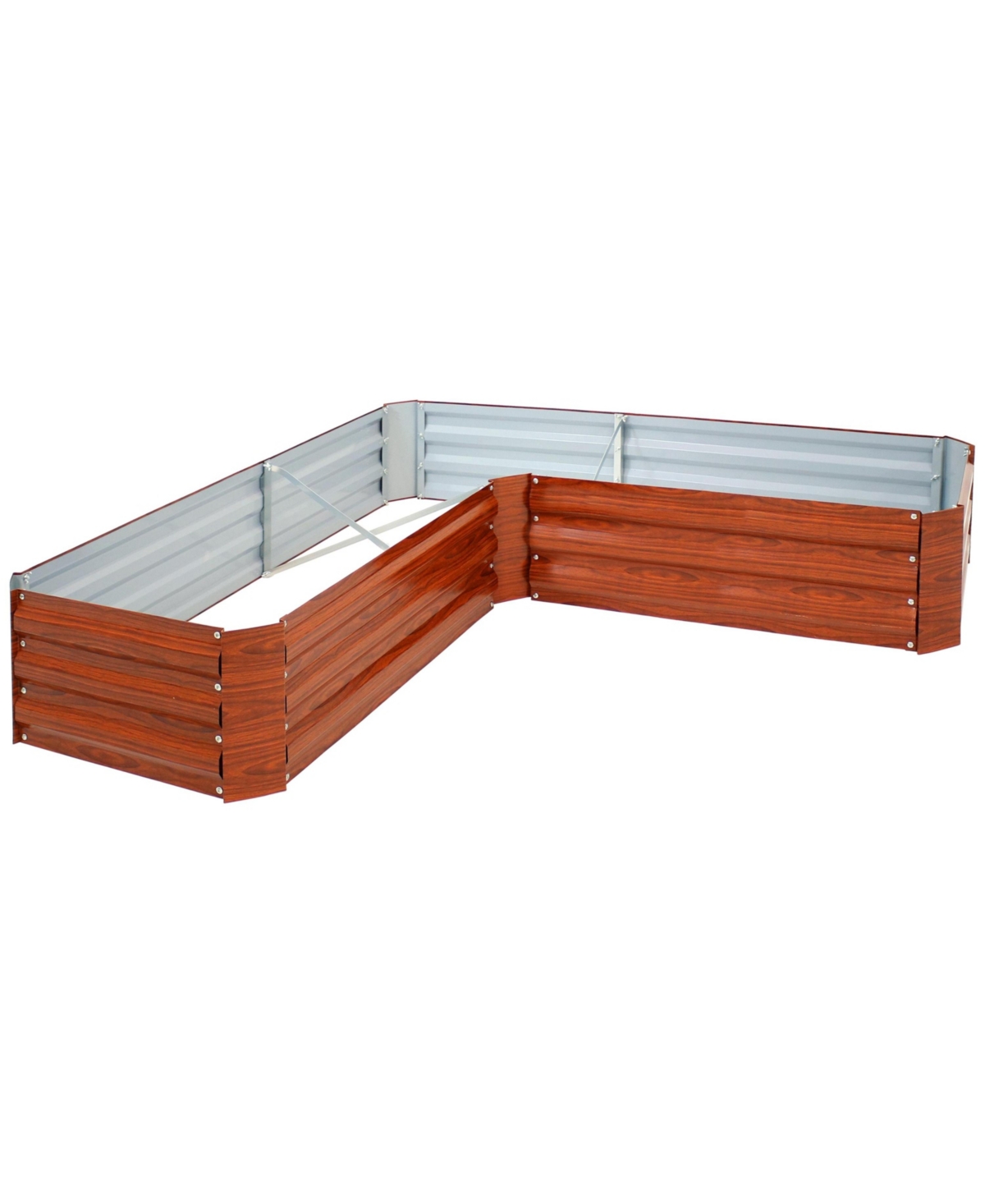 11.75&#x22; H Raised Metal Garden Bed - Galvanized Raised Garden Bed Outdoor for Vegetables and Flowers - Brown - L-Shaped - Woodgrain