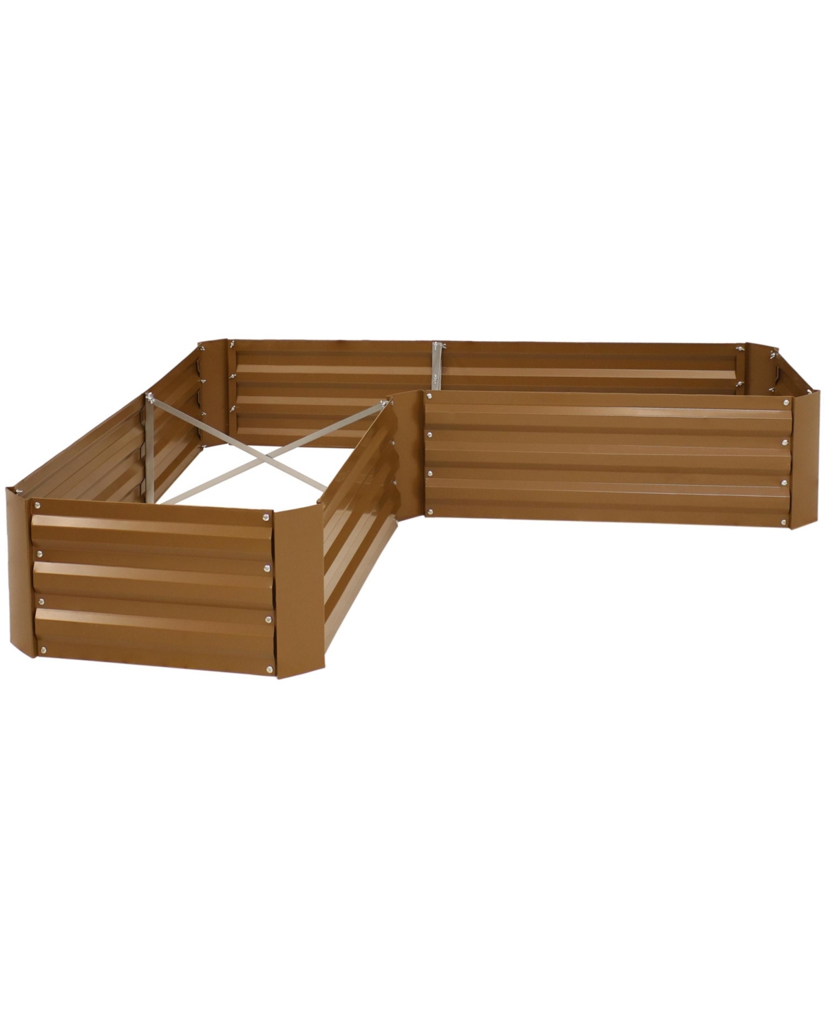 Outdoor Galvanized Steel L-Shaped Raised Garden Bed for Plants, Vegetables, and Flowers - 59.5&#x22; - Brown