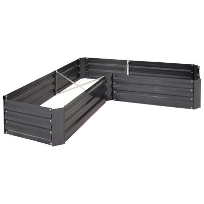 Outdoor Galvanized Steel L-Shaped Raised Garden Bed for Plants, Vegetables, and Flowers - 59.5"
