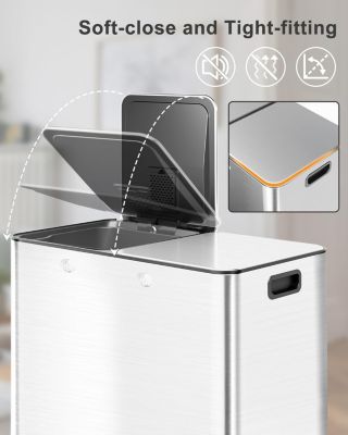 15 Gallon Triple Compartment Stainless Steel Kitchen Trash Can for Recycling