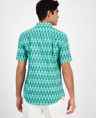 Men's Racket Regular-Fit Stretch Geo-Print Button-Down Poplin Shirt, Exclusively at Macy's 