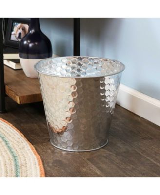 Indoor/Outdoor Organizational and Decorative Galvanized Steel Bucket or Planter with Imprinted Hexagon Pattern - 4pk