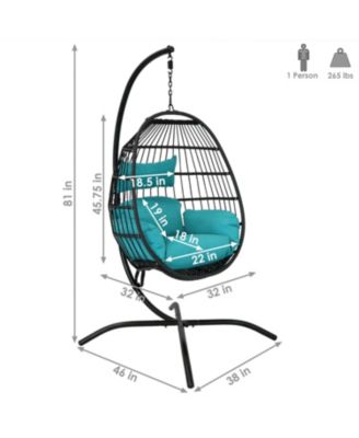 Dalia Resin Wicker Hanging Egg Chair with - Teal Polyester Cushions and Powder-Coated Steel Stand - 81 Inches H