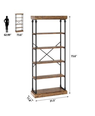Bookshelf Industrial Bookcase Wooden Storage Open Rack Shelf with Metal Frame